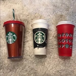 3 Starbucks reusable coffee tumblers, Red Cup